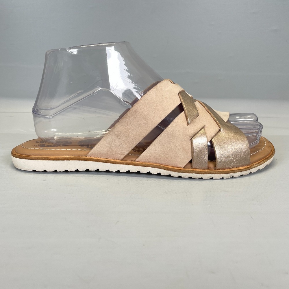 Sorel Slide Sandals Womens Size 7 Taupe Tan Leather Slip On Flats Casual Shoes